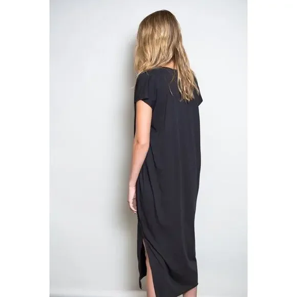 Bundle OAK Side Pleat Box Maxi Dress & Tube Tee Black Cotton XS/S Basic Neutral - Picture 2 of 12